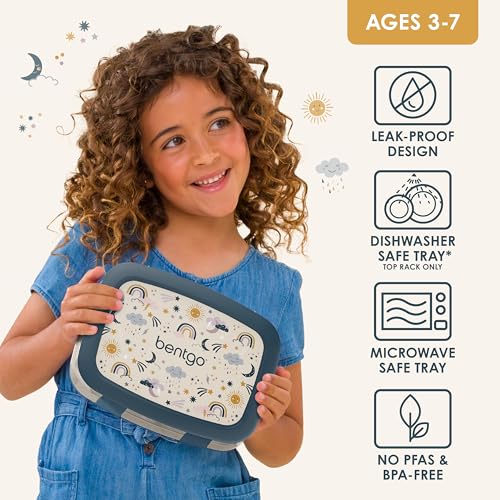 Bentgo Kids Prints Leak-Proof, 5-Compartment Bento-Style Kids Lunch Box - Ideal Portion Sizes for Ages 3-7, Durable, Drop-Proof, Dishwasher Safe, & PFAS & BPA-Free Materials (Friendly Skies) - color: Friendly Skies