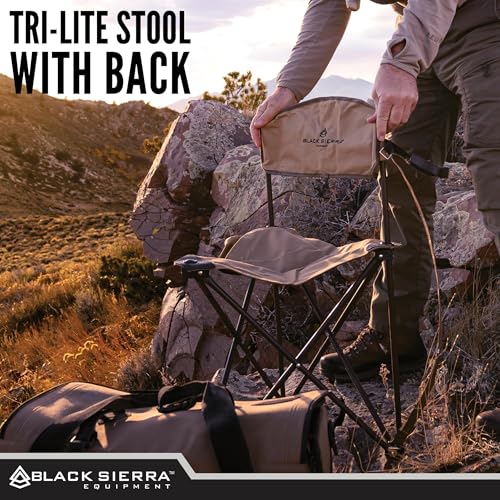 Black Sierra Tri-Lite Stool with Back Lightweight, Folding Chair, for in the Hunting Blind, Camping, and Fishing, Steel Frame Supports 225 LBS - color: Tan 2
