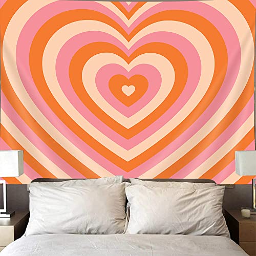 Uokiuki Retro Hippie Tapestry Cute Heart Tapestry 60s 70s Groovy Tapestry Aesthetic Y2K Tapestry Wall Hanging for Studio Room Bedroom Living Room Dorm 80 X 60 Inch Orange - color: Orange, size: 60L" x 80W"