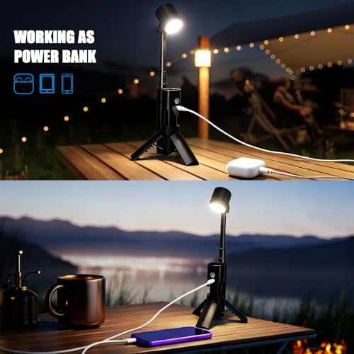 Telescopic Camping Light, Portable Rechargeable Camping Lantern, Outdoor Adventure Emergency Flashlight, Waterproof LED Camp Lamp with Magnetic (Black) - color: Black
