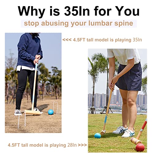 ApudArmis 35In Six Players Croquet Set with Deluxe Premiun Pine Wooden Mallets,Colored Ball,Wickets,Stakes - Lawn Backyard Game Set for Adults/Teens/Family (Large Carry Bag Including) - size: 35'' Deluxe