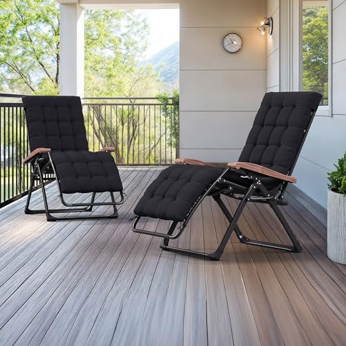 PURPLE LEAF Oversized Outdoor Reclining Chair Set of 2 Patio Zero Gravity Chaise Lounge Folding Chair with Removable Cushion Adjustable Headrest for Lawn Camping Beach Pool Black - color: Black - 2 Chairs, size: Oversized – Thick Cushion