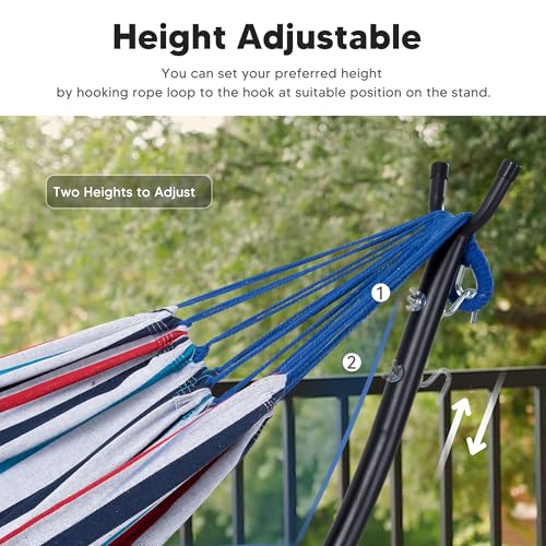 SUNCREAT Hammocks for Outside with Stand, Porch Hammock and Stand, 475 lbs Capacity, Blue & Red Stripes - color: Blue Red
