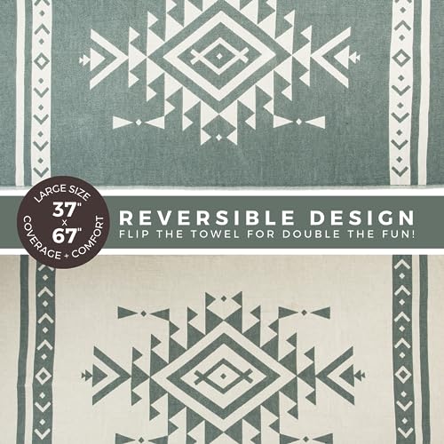 FESHKA Sand Free Turkish Beach Towel (37 x 67) Quick Dry Bath Towel, Oversized Beach Blanket, Lightweight for Travel - Made with 100% Organic Turkish Cotton - Aztec (Green) - color: 19 - Dark Green