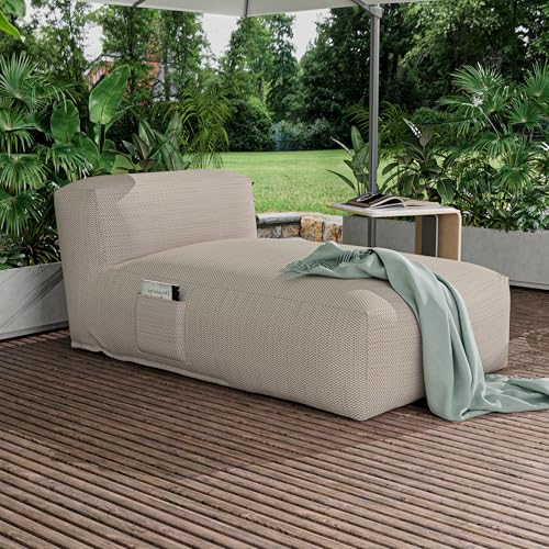 Dineli Chaise Lounge Chair Outdoor Bed Lounger Couch Sofa for Pool Comfy Patio Furniture Foam Filling Lazy Sofa for Outside, Water-Resistant Sunbed, Light Orange, 59'' Length - color: Light Orange, 59'' Length