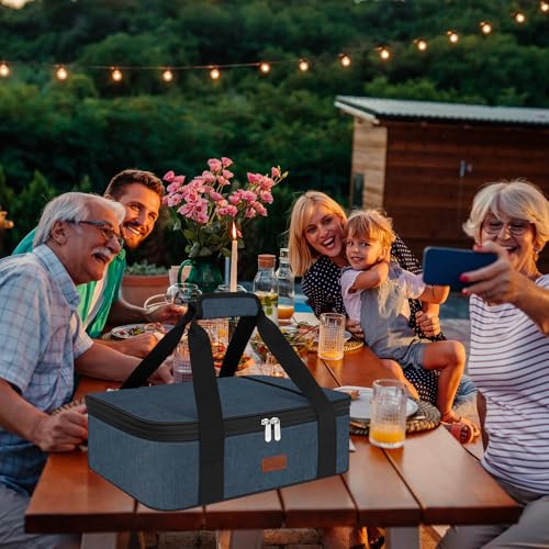 Insulated Casserole Carrier Bag, Expandable Thermal Food Carrier Insulated Travel Carry Bag for Hot or Cold Food for Picnic Cookouts Potluck Parties Fits 9" x 13" Baking Dish (Blue) - color: Blue, size: 16x11.4x4.7inch