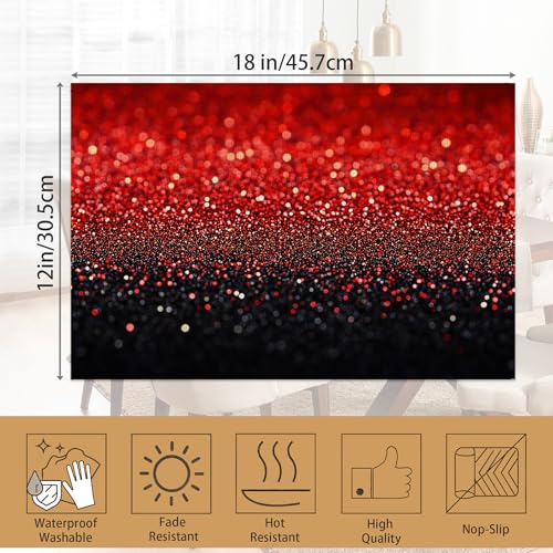 Placemats12x18 Inch,Red Black Gradienr Placemats,Glitter Kitchen Dining Coffee Table Mats Set of 6 for Home Indoor Outdoor Party - color: Red Black Gradienr,glitter