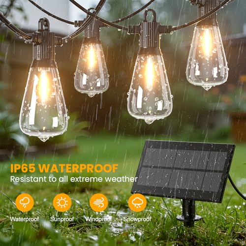 100FT Solar String Lights Outdoor Waterproof IP65 with USB-Charging , Solar Powered LED Patio Lights with 50+2 Shatterproof ST38 Edison Bulbs, Hanging Lights for Outside Backyard Garden Bistro Gazebo - size: Solar-100FT