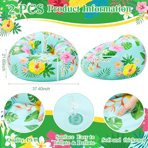 Lunmon 2 Pcs Blow up Chairs Hawaiian Inflatable Bean Bag Couch Luau Pool Chair Portable Lazy Sofa Seat Game Couch for Summer Movie Night Pool Camping Balcony Living Bedroom Reading (Flower) - style: Flower