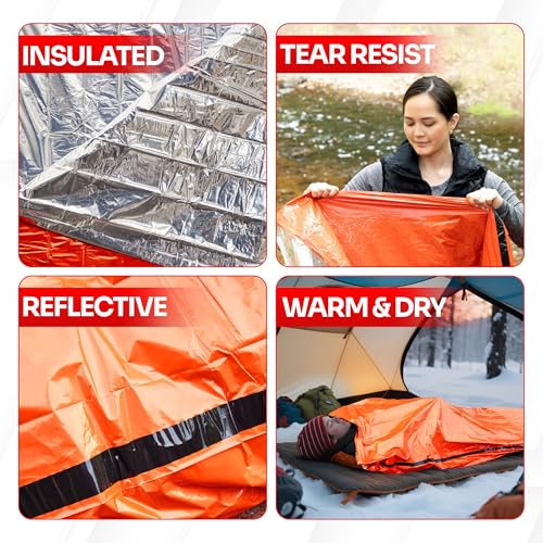 Emergency Sleeping Bag for Survival Gear and Supplies Life Bivy Sack Waterproof Mylar Emergency Blankets for Survival Kit Car Camping Gear Hiking Tac Bivvy Go Bags Supplies Sleep Sacks Shelter - size: [1 Pack]