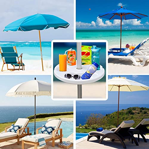 AMMSUN 13" Beach Umbrella Table Tray for Beach, Patio, Garden, Swimming Pool with Cup Holders, Snack Compartments White - color: A White