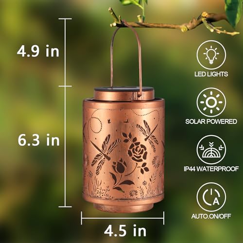Solar Outdoor Lanterns, Dragonfly Garden Decor LED Light Hanging Waterproof Solar Lantern Birthday Gifts for Women Mon Grandma Sunflower Solar Lights Outdoor Decoration for Patio - style: Dragonfly