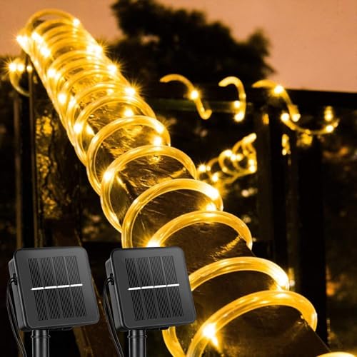 Brightown Solar Rope Lights, 2 Pack Total 78FT 200LED Warm White Solar String Lights Outdoor, IP65 Waterproof Solar Powered Fairy Lights with 8 Lighting Modes for Yard Garden Patio Tree Decoration - color: Warm White, size: 100 LED 2PACK
