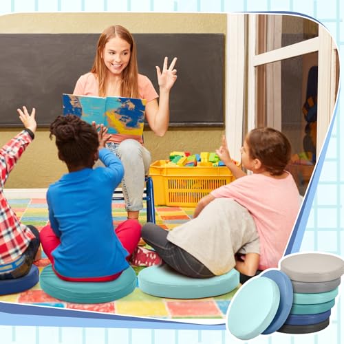 Juexica 8 Pcs Extra Thick Flexible Seating Floor Cushion Assorted Colored Floor Pillow Classroom Seat Cushion Soft Classroom Seating for Kid Learning(Blue Series,13.8 x 13.8 x 2 Inch,Round) - color: Blue Series