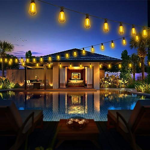100FT LED Outdoor String Lights with 52 Waterproof Shatterproof ST38 Vintage Edison Bulbs, Outside Lights for Patio Lighting Cafe, Bistro, Backyard, 2700K Dimmable - color: Black Wire, size: ST38 100FT