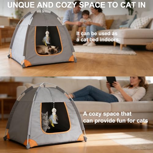 Portable Cat Tent for Indoor & Outdoor Use – UV Protection, Waterproof Pet Tent with Soft Cushion, Feather Toys, Easy Setup, Collapsible Cat House for Cats S