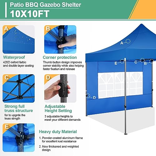 COBIZI 10x10 Pop Up Canopy with Sidewalls Heavy Duty Party Tent with Removable Awning Easy Up Outdoor Canopy Wedding, All Season Windproof&Waterproof with Roller Bag UPF 50+, Blue - color: Blue, size: 10x10 With 4 Sidewalls