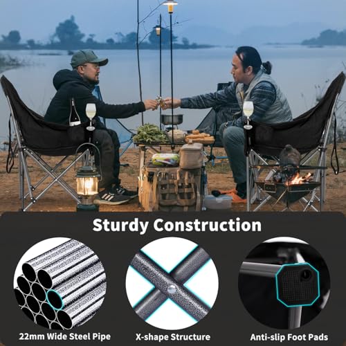 Bolosy Oversized XL Camping Chairs for Adults Heavy Duty Support 500 lbs Outdoor Folding Chairs Padded Portable Lawn Chairs Camp Chairs with Cup Holder - color: Black & Grey Plus Size, size: Single Pack