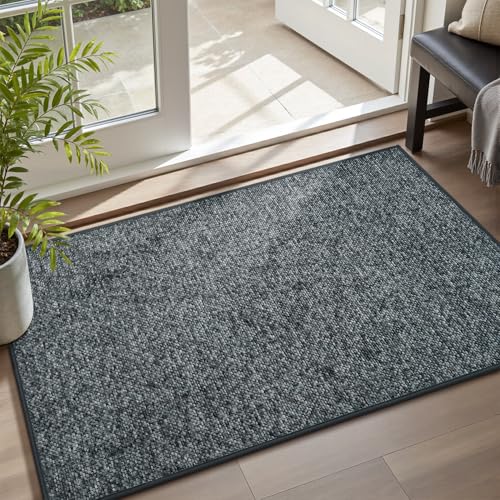 MontVoo Door Mat Indoor Entrance Doormat, Absorbent Durable Rubber Non Slip Front Door Mat for Inside Entry Entryway Dirt Trapper Welcome Mat, Darkgrey 24''x36'' - color: Darkgrey, size: 24''x36''