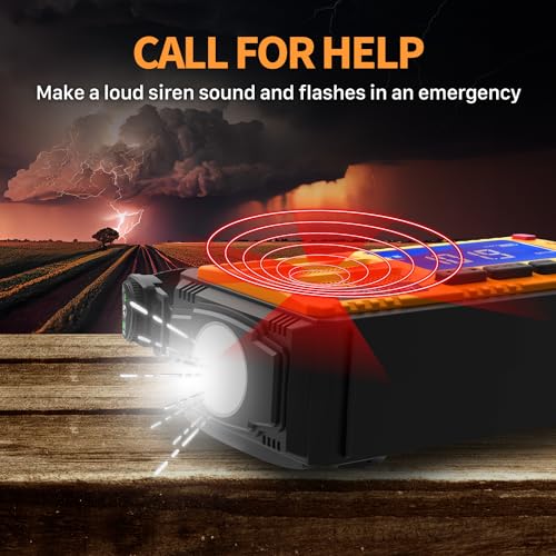 FosPower NOAA Emergency Weather Radio D8 37000mWh Portable Power Bank, AM/FM, USB/Solar/Hand Crank Charging, SOS Alarm & Flashlight for Indoor/Outdoor Emergency - Orange - color: 08 - Model D8 - Orange