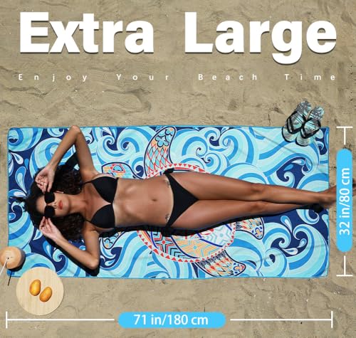 2 Pack Microfiber Lightweight Beach Towel Sand Free Quick Dry Absorbent Thin Compact Towels for Swimming Pool Camping Beach Accessories Large Easy Pack Travel Things for Vacation Essentials Gift - color: 2 Pack Turtle Turtle Mo, size: 32x71 Inch