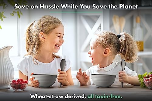 FOODLE Wheat Straw Dinnerware Set - BPA Free & Safety Certified - Unbreakable, Microwave & Dishwasher Safe - Dorm & RV Dishes - Camping Plates Cups and Bowls Set - Great for Kids & Adults - For 6 - color: Gray