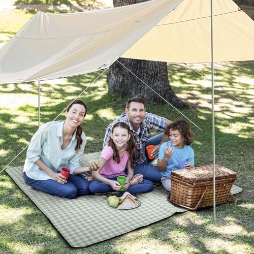 REDCAMP 2-Pack Extra Large Picnic Blanket Waterproof, Outdoor 79"x79" Sandproof Picnic Mat for Beaches Grass Park Travel Hiking Camping, Green Gingham - color: 2 Pack Green Gingham-79"x79"