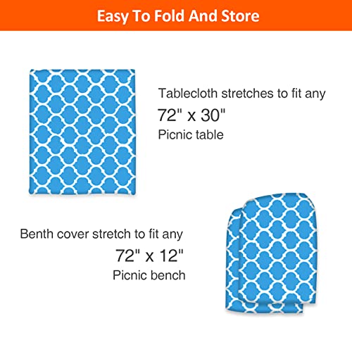 6ft Picnic Table and Bench Cover, Camping Essentials RV Gear, 72 in Waterproof Windproof Outdoor Elastic All Around Tablecloth, Fitted Rectangle Tables and Seats, Blue-White Moroccan - color: Blue-white Moroccan, size: 72"