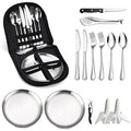 Camping Silverware Kit Cutlery Organizer Utensil Picnic Set Stainless Steel Plate Spoon Clip and Serrated Knife Wine Opener Fork Napkin Hiking - Camp Kitchen BBQ’s - color: Camping Silverware Set-13set