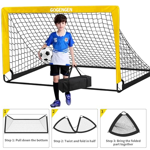 Soccer Goal, 2 of 6x4 Soccer Goals for Backyard with Soccer Net, Soccer Ball, Target, Cones, Soccer Training Equipment for Toddler Kids Youth - color: Yellow