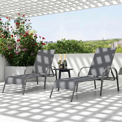 Tangkula Lounge Chair Outdoor, Patio Chaise Lounge with Adjustable Backrest, Reclining Pool Lounge Chair for Outside with Heavy Duty Steel Frame, Suitable for Beach, Yard, Balcony, Poolside - color: Grey