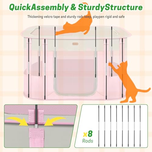 Seiyierr Foldable Pet Playpen - Cat & Puppy Playpen, Travel Dog Crate with Carrying Case, Cat Tent Dog Pen for Outdoor Camping Use - color: Pink, size: Medium(32.3''×23.6''×21.6'')