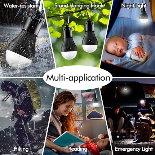 FLY2SKY Tent Lamp Portable LED Tent Lights 5 Packs Hook Hurricane Emergency Lights LED Camping Light Bulb Camping Tent Lantern Bulb Camping Equipment for Camping Hiking Backpacking Fishing Outage - style: H-CLOSED-HOOK