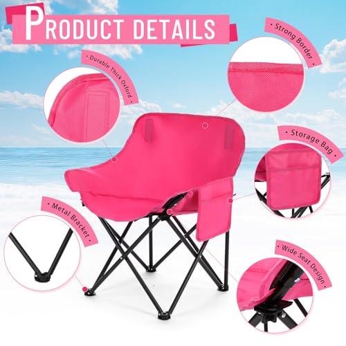 2 Pack Compact Camping Chairs Portable Folding for Outside with Carry Bag Lightweight Moon Chairs for Travel Picnic Hiking Beach Fishing, 600D Oxford, Supports 330lbs(Pink) - color: Pink