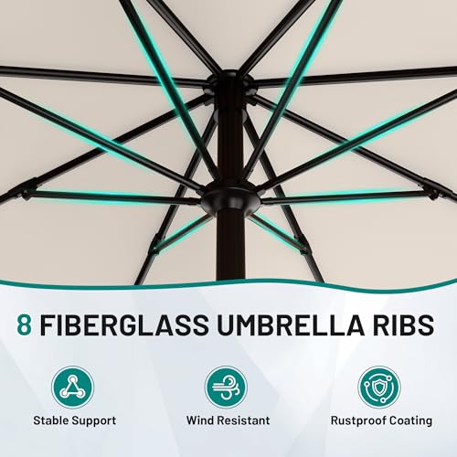 AreShark 10 FT Outdoor Patio Umbrella, Patio Table Umbrella with Push Button Tilt and Crank, Outdoor Patio Umbrellas with 8 Fiberglass Ribs, Patio Umbrellas for Market, Garden, Pool (Cream White) - color: Cream White