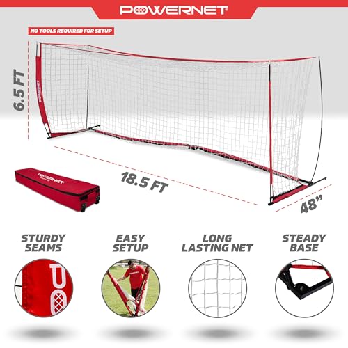 PowerNet Soccer Goal for Backyard, 3Mx2M / 6x4 / 8x4 / 12x6 / 14x7 /18.5x6.5 / 21x7 / 24 x 8 Portable Soccer Net, Sports & Outdoors Training Equipment, Quick Setup 1 Goal & Zipper Storage Bag - style: 18.5 x 6.5 FT