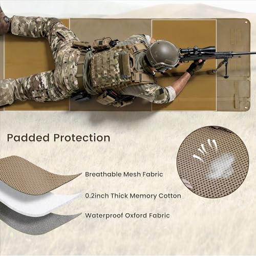 Shooting Mats Prone Padded,Extra Large Tactical Training Shooting Mat for Range Shooting & Hunting, Compact Foldable Water-Resistant Anti-Slip Base with Carry Strap Hunting Mat - color: Khaki