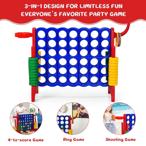 AKUSTIK Giant Connect Game Outdoor, 4 in a Row Jumbo 4 to Score for Kids Adults Family Party Yard Lawn, Large Connect Game with Quick Release Slider 42 Jumbo Rings (Red) - color: Red