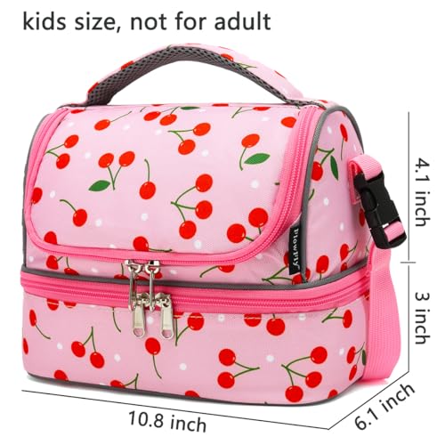 FlowFly Kids Double Decker Cooler Insulated Lunch Bag Large Tote for Boys, Girls, Men, Women, With Adjustable Strap, Cherry - color: Cherry