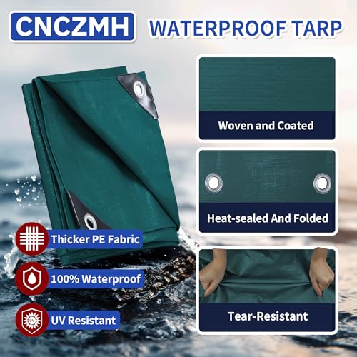 Tarp Waterproof 10x10 Feet, 8 Mil Thick Finished Size Green Poly Tarpaulin Outdoor, Metal Grommets, Reinforced Edges, Multipurpose Tarps Protective Cover for Camping Boat Plant - color: Green, size: 10x10ft