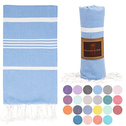 Beach Towel 100% Cotton Turkish Beach Towel Adult 38x70 Inch Pre-washed Absorbent Extra Large|Sand Free Quick Dry BathTowels|Lightweight Blanket|Travel Cruise Camping Spa Gym Yoga Towel|Airy Blue - color: Blue