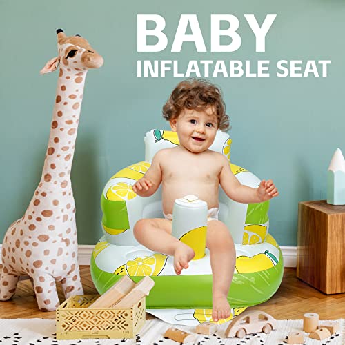 AirSwim Inflatable Baby Seat, Inflatable Baby Chair for Babies 3 Months and Up, Summer Blow Up Chair with Built in Air Pump, Infant Floor Seats for Learning to Sit, Palying, Camping, Lemon - color: Lemon