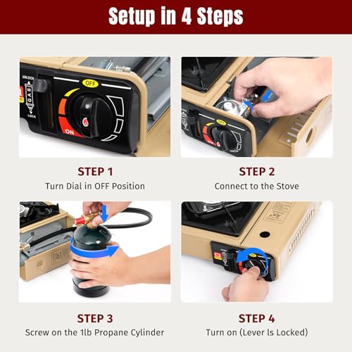 SHINESTAR Dual Fuel Camping Stove with Butane & Propane Compatibility, Portable Stove for Outdoor Cooking, Propane Adapter Hose, Wind Guard and Carrying Case Included (Fuel Not Included) - color: Khaki - 7800 BTU Dual Fuel with Windscreen