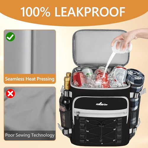 Cooler Backpack, 40 Cans Insulated Lunch Backpack Picnic Backpack for Men&Women, Durable Cooler Bag with 2 Leak Proof Compartments for Picnic, BBQ Camping, Lunch, Beach, Hiking, Black - color: Black