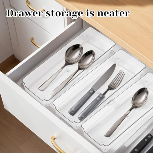 Rainmae Cutlery Storage Organizer, Plastic Pantry and Kitchen Storage, Plastic Cutlery Utensil Caddy for Kitchen Countertop Organization, Holds Fork, Knife, Spoon, Silverware Tableware Storage Box