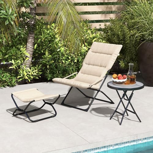 Abba Patio Outdoor Chaise Lounge Chair,Reclining Folding Patio Camping Chair with Separate Footrest,Adjustable Chaise Lounges for Outside,Poolside Beach Lawn Indoor,Beige - color: Beige