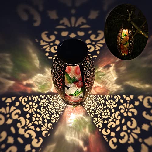 Mothers Day Gifts,Solar Lanterns Outdoor Light Waterproof Hummingbird Garden Glass Decor Light Gifts for Women Mom Grandma Hanging Solar Decoration Lights Metal Outside for Yard, Backyard, Patio - color: Hummingbird-
