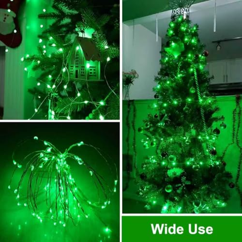 QITONG 4 Pack Solar Fairy Lights, Each 33ft 100 LED Green Christmas String Light Outdoor Waterproof, 8 Modes Silver Wire Twinkle Mini Lights - color: Green, size: 4Pack*100LED