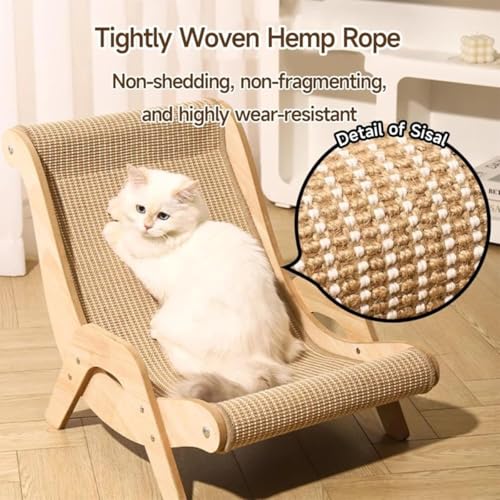 Elevated Cat Bed with Breathable Hemp Rope & Wooden Frame,Cool & Scratch-Resistant Pet Bed for Indoor Cats,Wooden Kitty Lounger,Kitten Elevated Bed for Indoor Nap Lounge Furniture