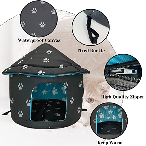 Fhiny Stray Cats Shelter, Waterproof Outdoor Cat Dog House Foldable Warm Pet Cave for Winter Yurt Wild Animal Tent Bed Anti-Slip Kitten Cave Hut for Feral Kitty Puppy Weatherproof - size: Large